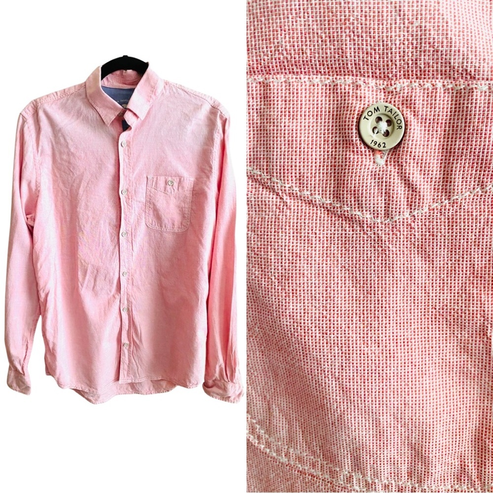 Tom Tailor Shirt Medium Long Sleeve Button Down Casual Cotton Pink European